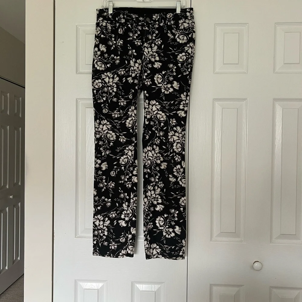 Ann Taylor Black and White Floral Jeans